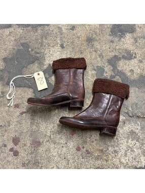 Vintage 70s USA Brown Rubber Rain Boots | Sherpa Trim Waterproof 8